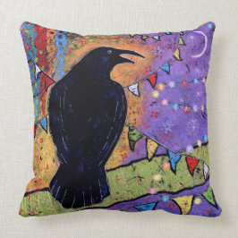 Roligt Colorful Whimsical Raven Bird Dekorativ kud Kudde