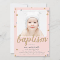 Roligt Confetti Baptism-inbjudan - Rosa