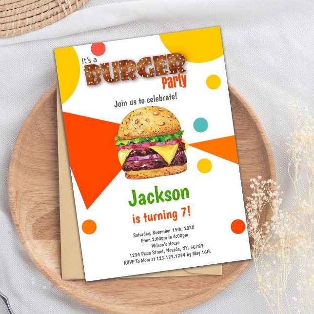 Roligt Cookout eller BBQ Party-kort för alla åldra Inbjudningar (Orange Burger Birthday Invitations)