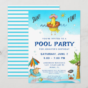 Roligt Coola Bassäng Party födelsedag Inbjudningar