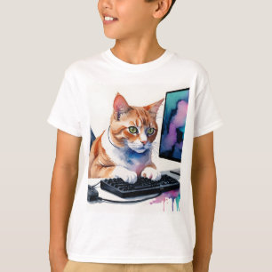 Roligt Coola Cat Computer Gaming Animal Humor T Shirt