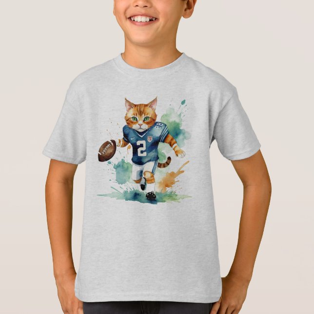 Roligt Coola Cat Football Rugby Player Animal Humo T Shirt (Framsida)