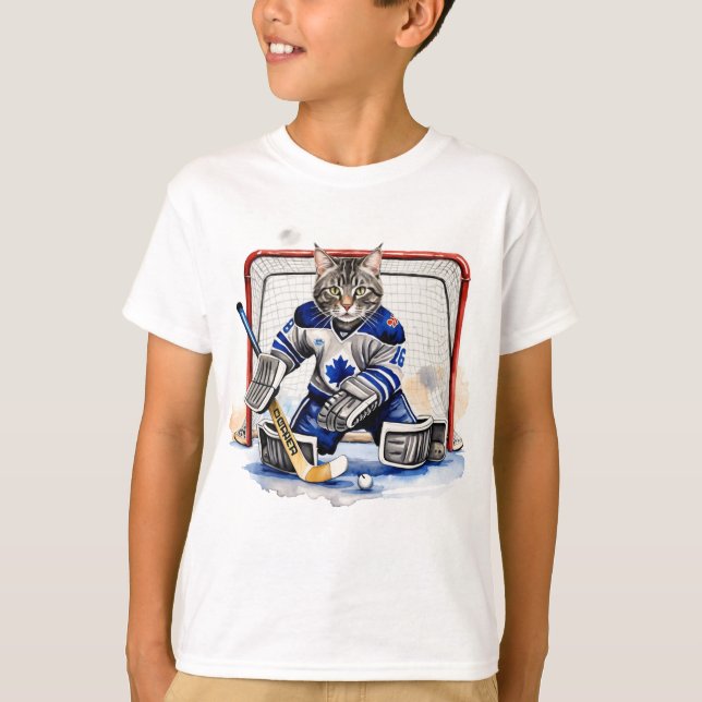 Roligt Coola Cat Hockey Goalie Animal Humor T Shirt (Framsida)