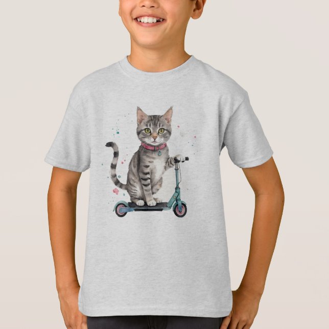 Roligt Coola Cat Kick Scooter Animal Humor T Shirt (Framsida)