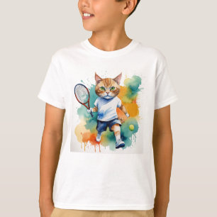 Roligt Coola Cat Tennis Player Animal Humor T Shirt
