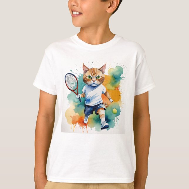 Roligt Coola Cat Tennis Player Animal Humor T Shirt (Framsida)