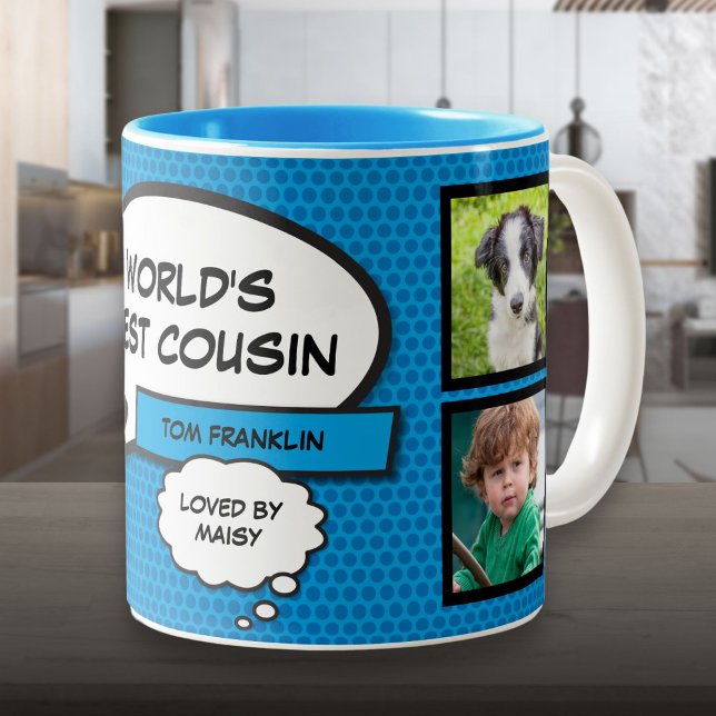 Roligt Coola Cousin Modern Photo Collage Två-Tonad Mugg (Fun Cool Cousin Modern Photo Collage Two-Tone Coffee Mug)