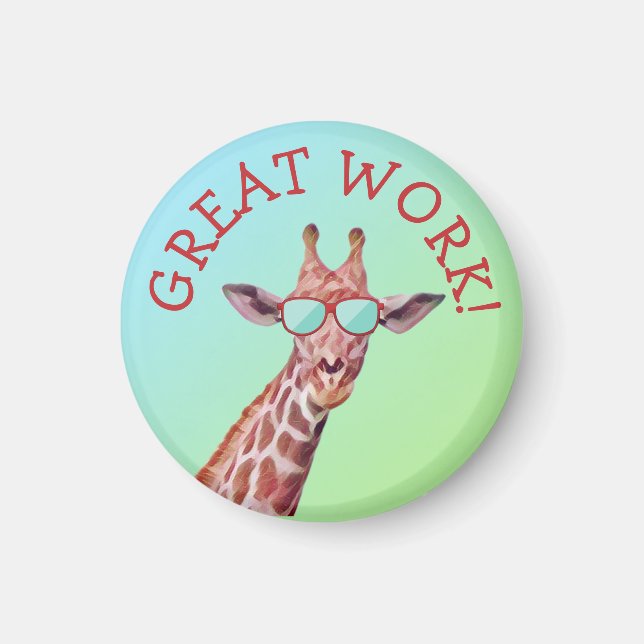 Roligt Coola Cute Giraffe Underbar Work Quote Teac Magnet (Framsidan)