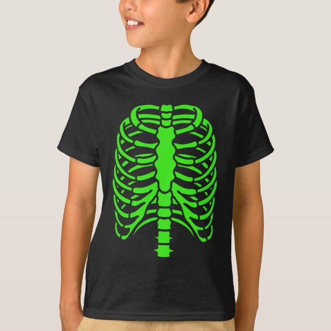Roligt Coola Grönt Skeleton Rib Cage Halloween T Shirt (Framsida)