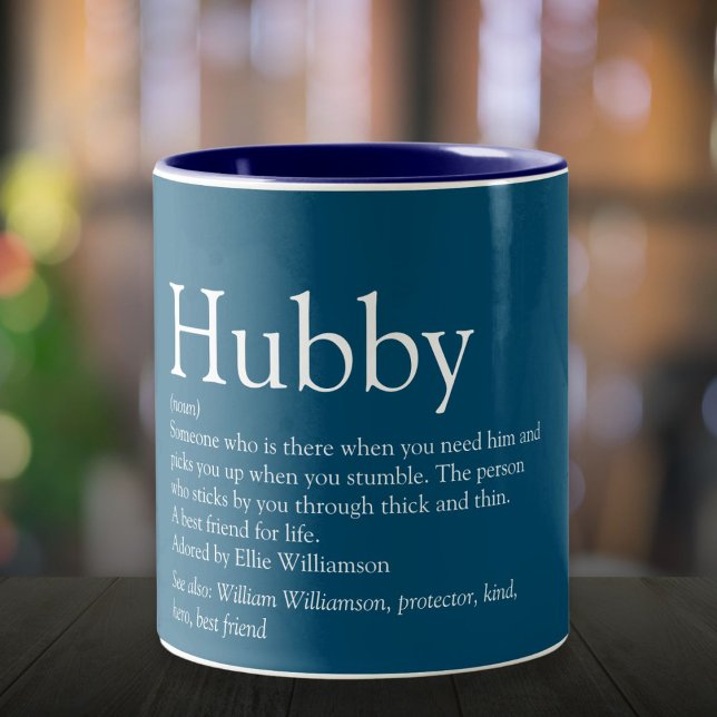 Roligt Coola Hubby Make Definition Quote Blue Två-Tonad Mugg (Fun Cool Hubby Husband Definition Quote Blue Two-Tone Coffee Mug)