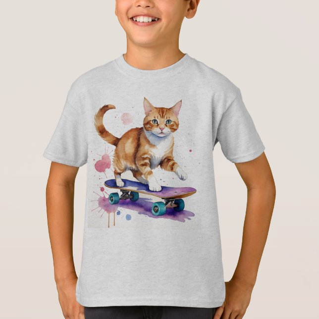 Roligt Coola Katt Skateboarding Animal Humor T Shirt (Framsida)