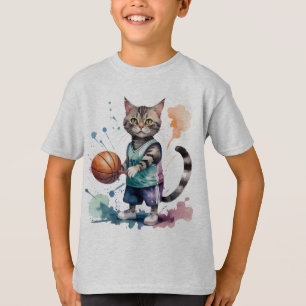 Roligt Coola Katt som spelar basket (Basketball An T Shirt