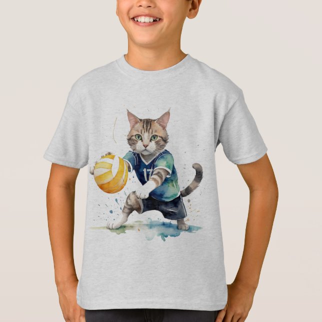Roligt Coola Katt som spelar volleyball Animal Hum T Shirt (Framsida)