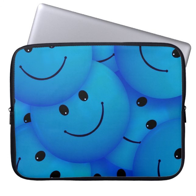 Roligt Coola Lycklig Blue Ansikte Laptop Sleeve (Framsidan)