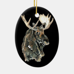 Roligt Coola Moose lyssnar på Music med hörlurar Julgransprydnad Keramik