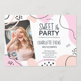 Roligt coola rosa abstrakt form foto Sweet 16 Inbjudningar