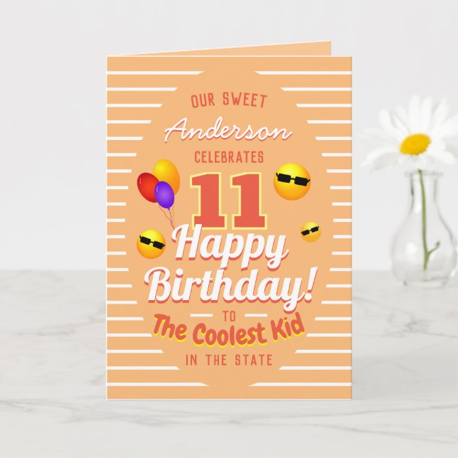 Roligt Coolest Kid Birthday Sol Emojis och Balloon Kort (Liten växt)
