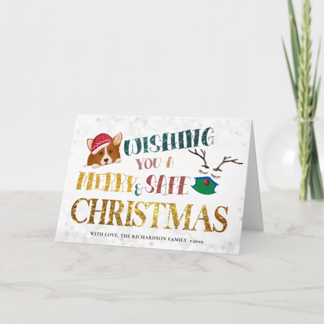 Roligt Corgi Wishing Merry och Säker julklapp Helgkort (Framsida)