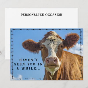 Roligt Country Western Ranch Gård Ko Glasögon Julkort