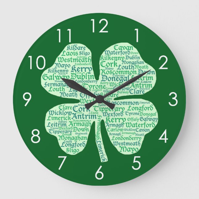 Roligt Countyn of Ireland Shamrock Stor Klocka (Framsida)