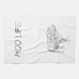 Roligt Cow Black and White Teckning | Moo Life Kökshandduk