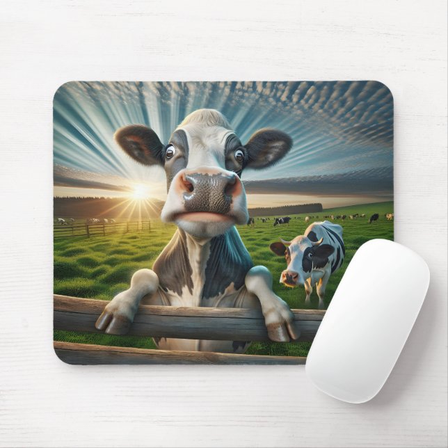 Roligt Cow på en gårdshållplats Musmatta (Med mus)