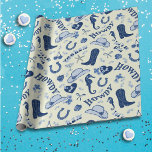 Roligt Cowgirl Bach Klubb Mönster Presentpapper<br><div class="desc">Mönster i blåvita toner med kust-/cowgirl-inslag (cowgirl boot,  hat,  hästskon,  häst,  stjärnor,  bows,  körsbär,  seahorse,  starfish,  snäcka,  howdy,  yehaw typography) som kust-/strand-party/event gift wrap for bachelorette,  möhippa,  födelsedagsfest,  studentfest osv.</div>