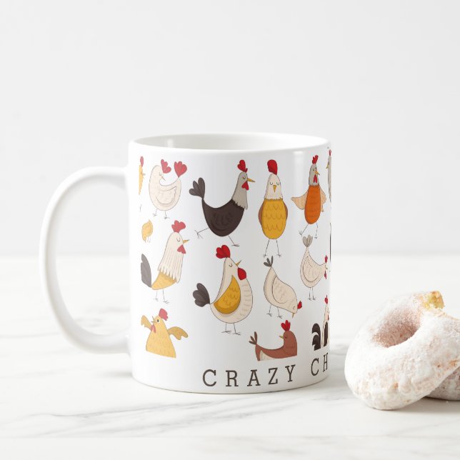 Roligt Crazy Chicken Dam Kaffemugg (Med munk)