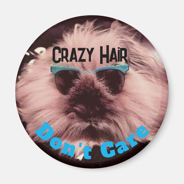 Roligt Crazy Hair Round Magnet (Framsidan)