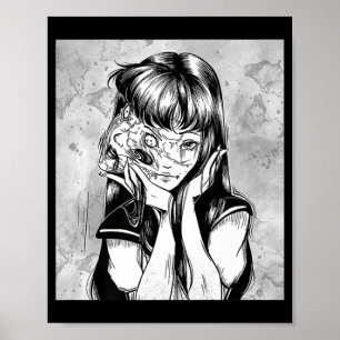 Roligt Creepy Horror Manga Anime Woman Öga Hallowe Poster