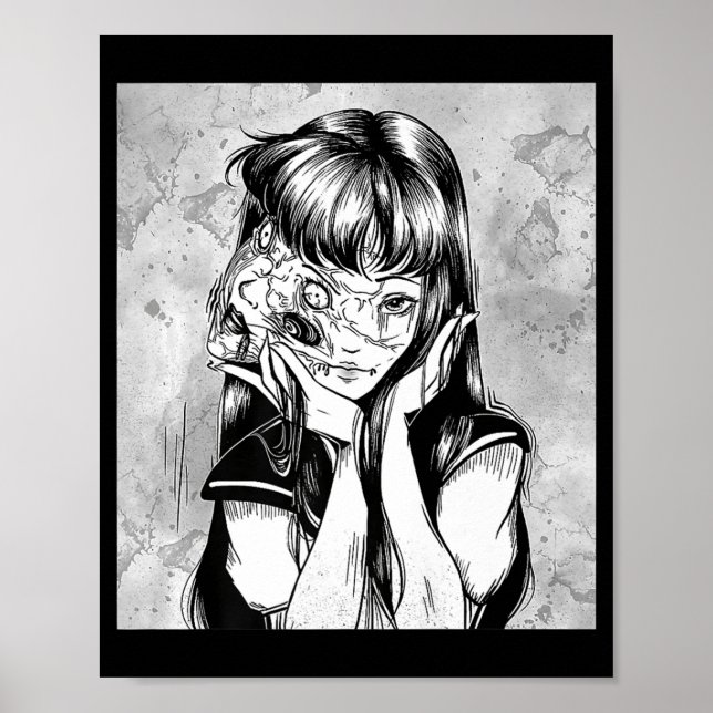 Roligt Creepy Horror Manga Anime Woman Öga Hallowe Poster (Framsidan)