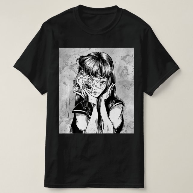 Roligt Creepy Horror Manga Anime Woman Öga Hallowe T Shirt (Design framsida)