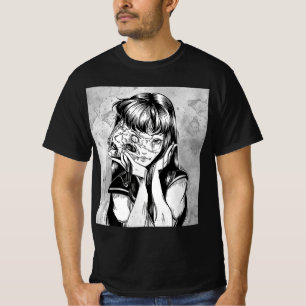 Roligt Creepy Horror Manga Anime Woman Öga Hallowe T Shirt