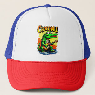 Roligt Crokodile T-Shirt: Guitar-Spela upp grafik Keps