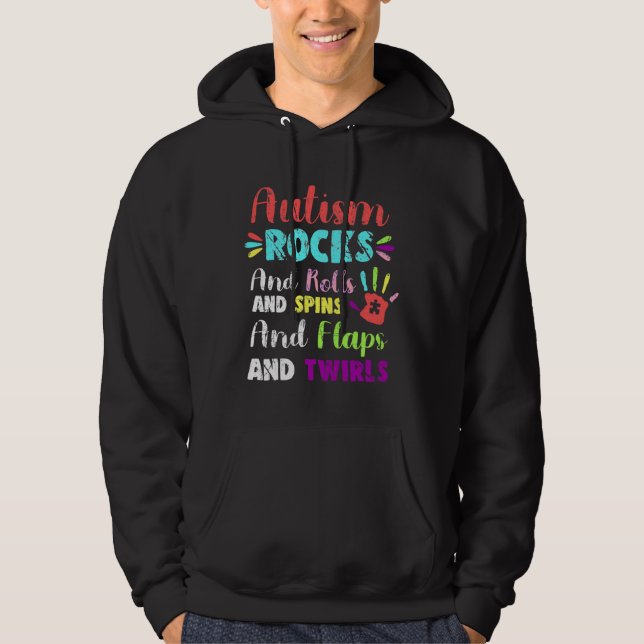 Roligt Cute Autism Sten Rolls Spins Flaps&amp Twir Hoodie (Framsida)