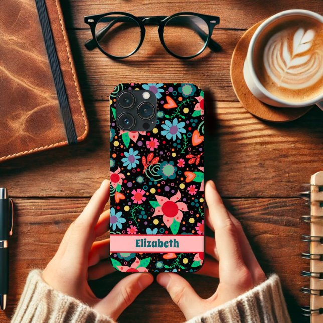 Roligt Cute Blommigt Hearts Inspirief Black Mönste (Skapare uppladdad)