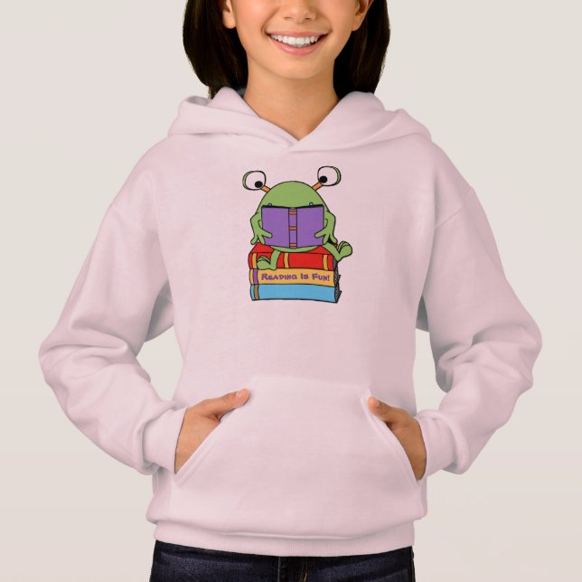 Roligt Cute Bok Loving Alien Hoodie Tee (Framsida)