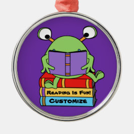 Roligt Cute Bok Loving Alien Julgransprydnad Metall