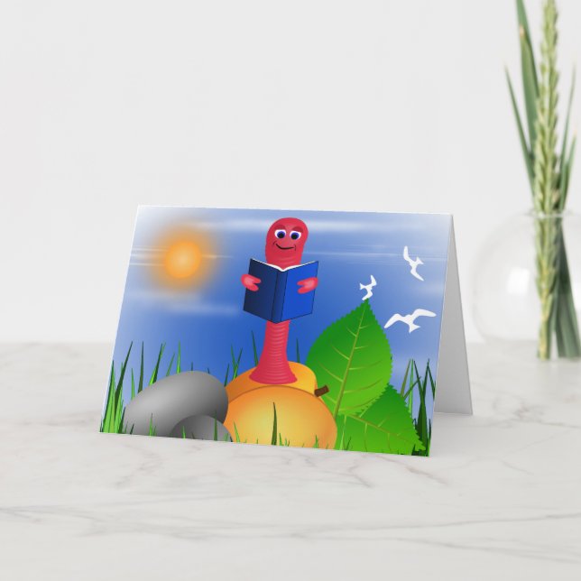 Roligt Cute Bookworm Bok Mask Greeting Card Kort (Framsida)