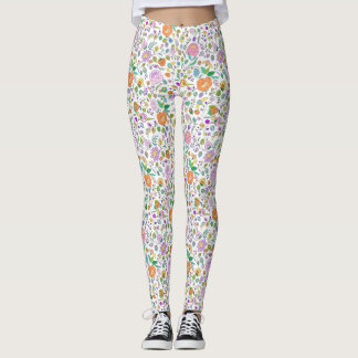 Roligt Cute Botaniskt färgat Blommönster Leggings