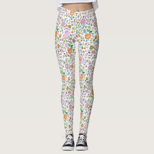 Roligt Cute Botaniskt färgat Blommönster Leggings (Framsida)