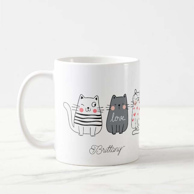 Roligt Cute Cats Crazy Cat Dam Namn Kaffemugg (Vänster)