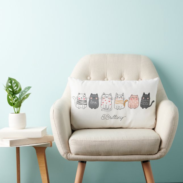 Roligt Cute Cats Crazy Cat Dam Namn Lumbarkudde (Stol)