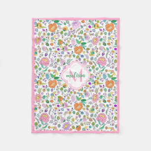 Roligt Cute Colorful Blommigt Monogram Flicka Fleecefilt
