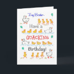 Roligt Cute Ducklings Quacking Birthday for Brothe Kort<br><div class="desc">Ett lätt födelsedagskort för en broder,  med rader av söta dunkar med ballonger,  efter Mor,  från en handmålad vattenfärgsillustration av Judy Adamson. Du kan också ändra texten inuti om du vill.</div>