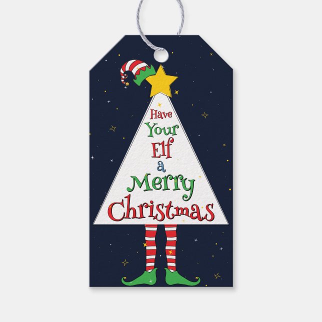 Roligt Cute Festive "have your Elf a God jul" Presentetikett (Framsidan)