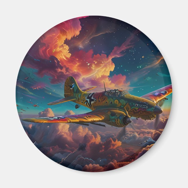 Roligt Cute Flygplan i färgade moln Magnet (Framsidan)
