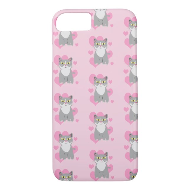 Roligt Cute Grått Cat Kärlek Tecknad Case-Mate iPhone Skal (Baksida)