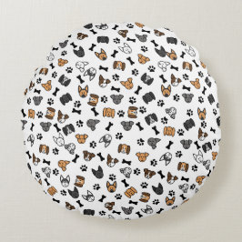 Roligt Cute-Hundraser med benen och Tass avtryck Rund Kudde