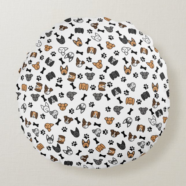 Roligt Cute-Hundraser med benen och Tass avtryck Rund Kudde (Framsidan)